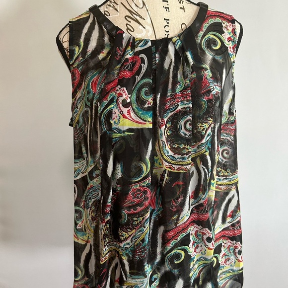 Milano Black and Red Patterned Sleeveless Sheer Blouse - Picture 1 of 10